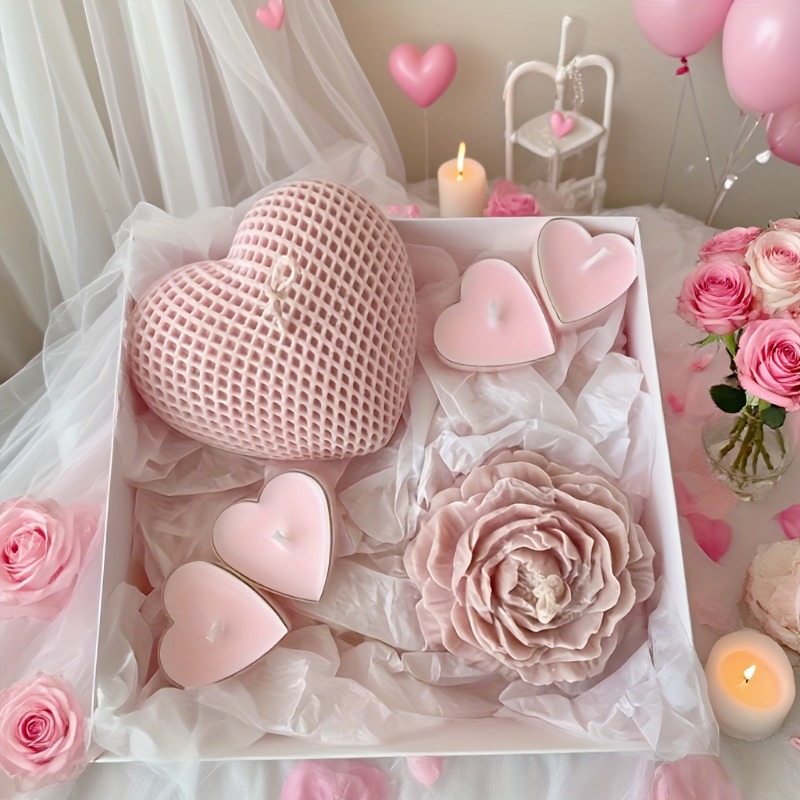 Candle Making Bath - 2個入り 牡丹の花の形をしたハート型シリコンモールド 3Dフラワーキャンドル、石鹸、バスボム、レジン工芸品、ギフト作成用品用