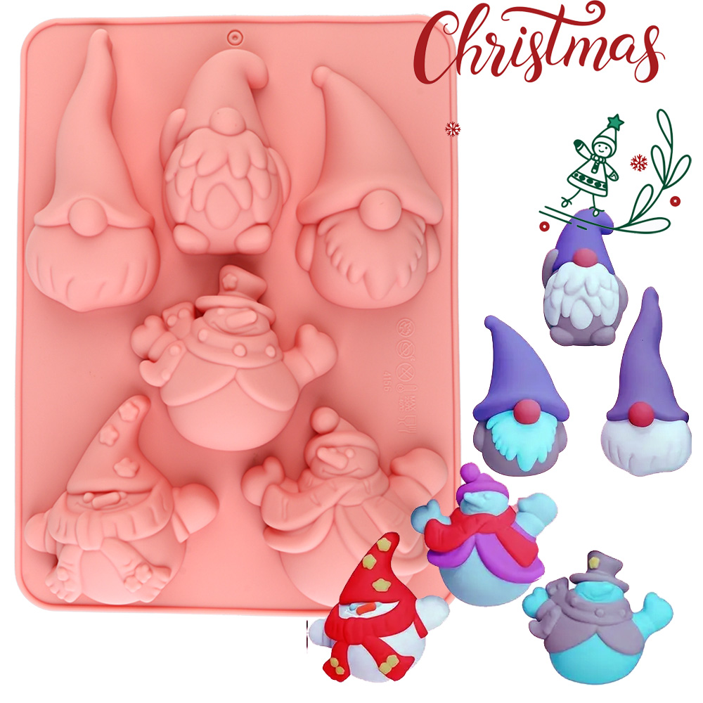 Candle Making Factory - 6つの空洞を持つクリスマスノームケーキチョコレートシリコン製ベーキングモールド、チョコレート、ムース、フォンダンケーキ、キャンドル、または樹脂工芸品などの創造的な作品作りに適しています。モールドは食品グレードのシリコン素材で作られており、安全で無毒、耐熱性があり、型から取り出しが簡単で、特にホリデーベーキングやDIYクラフトに設計されています。