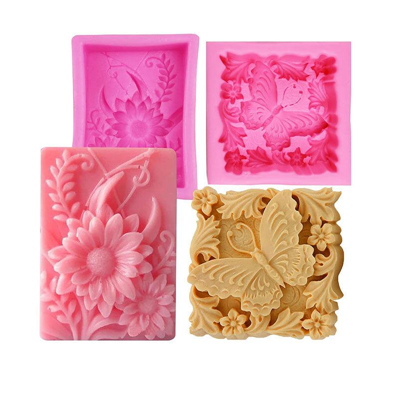 Candle Making Bath - シリコーン石鹸型 3D 蝶花ローションバー花柄バスモールド DIY キャンドルチョコレートケーキアートクラフト作成用品