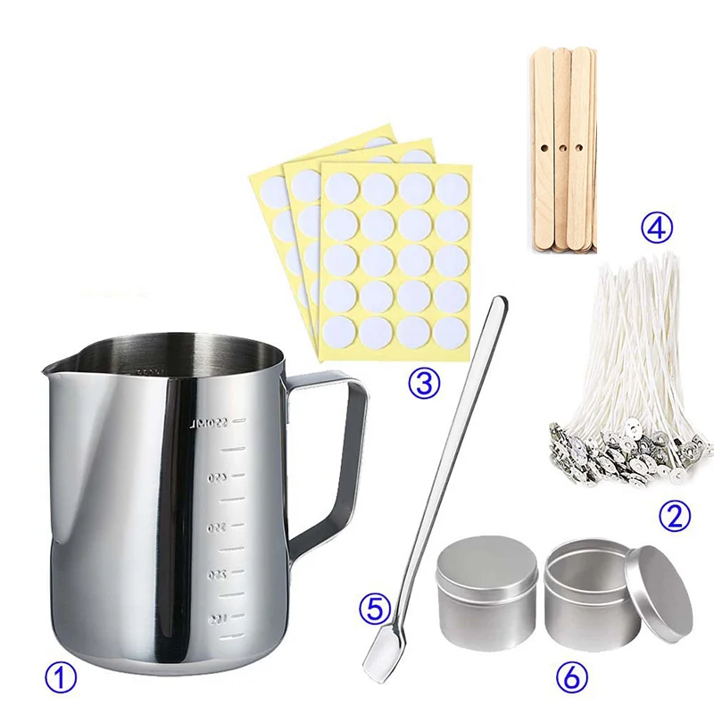 Candle Making Kit For Kids - キャンドル作り用品キット DIY キャンドルワックス溶解ツール 手作りアロマセラピー瓶 型芯 ステッカー