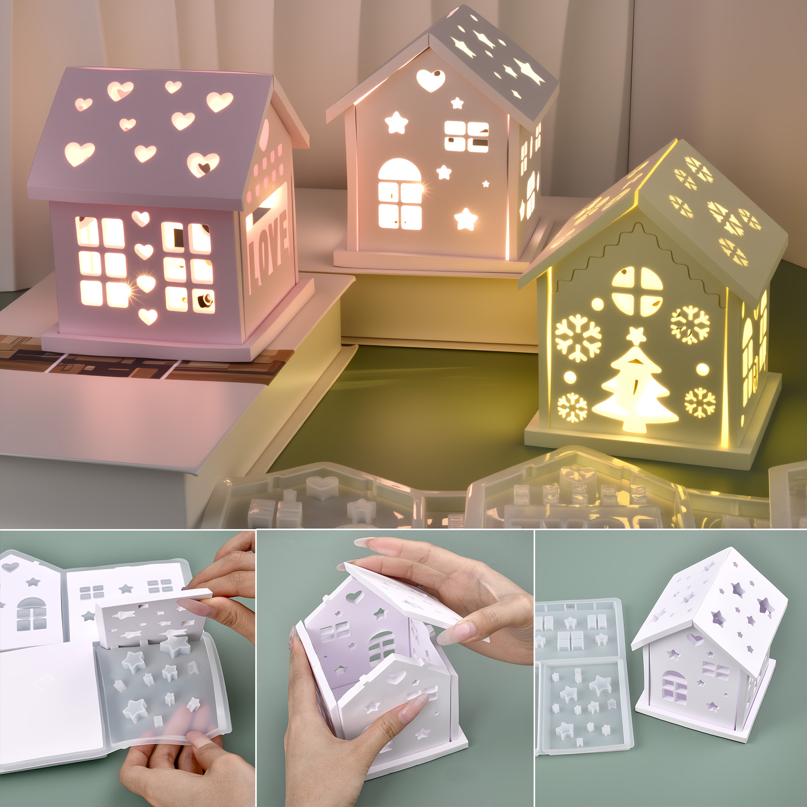 Candle Making Factory - 3Dハウスシリコンモールド DIY クリスマスツリー ラブスター ハウスオーナメント デコレーション