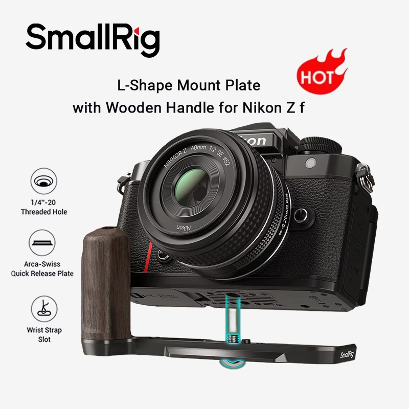 Candle X - SmallRig Z F L型マウントプレート（木製ハンドル付き）ニコンZ F用、アルカスイスクイックリリースプレート（アルカタイプ三脚用）4801