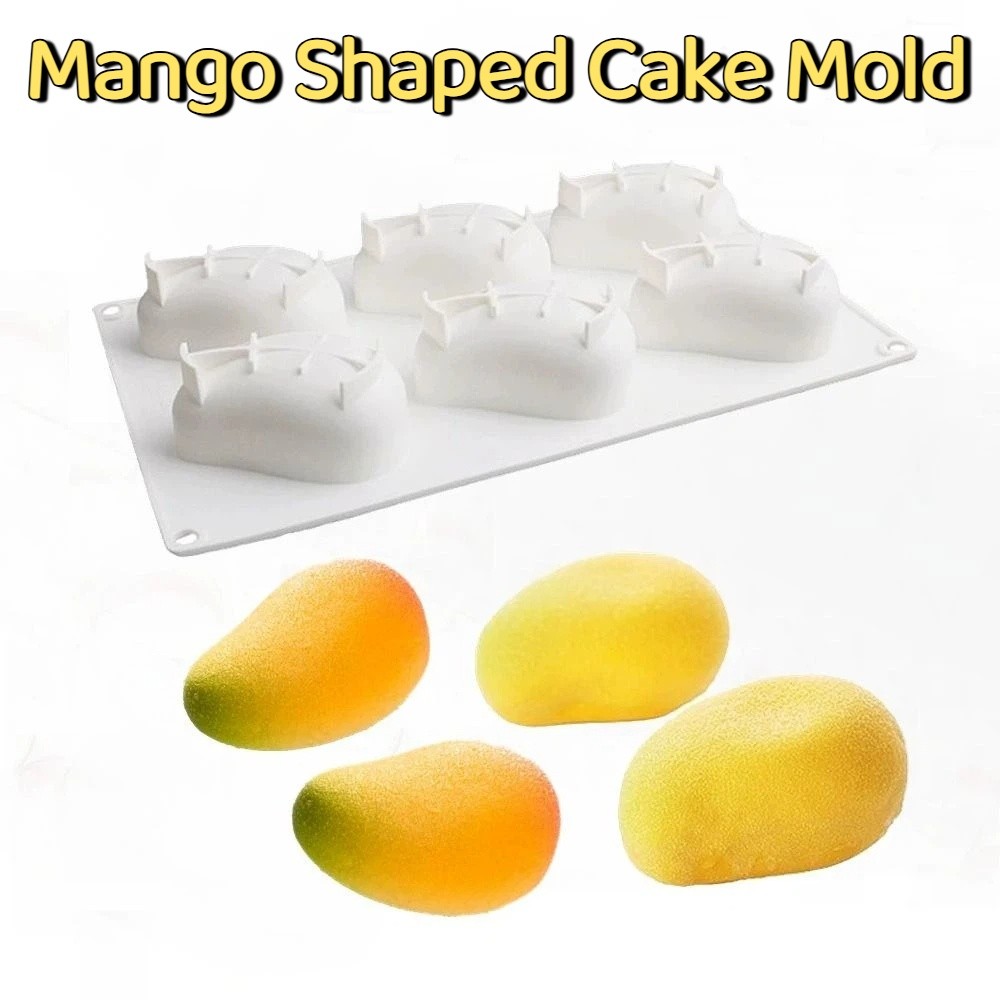 Candle Making Factory - 6つの空洞を持つマンゴー型ケーキ型、無毒で焦げ付きにくいシリコン製ケーキ型、食品グレード3Dムースケーキ型、DIYキャンドル作り用