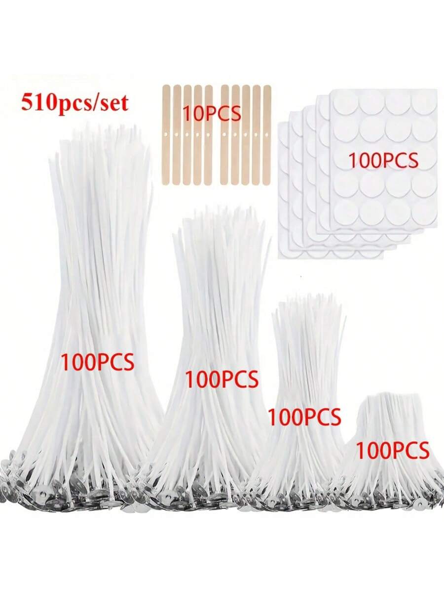 Candle Making Kit For Kids - 310/510個のキャンドル作り用品セット、1インチ/3.94インチ/6インチ/8インチのキャンドル、キャンドルホルダー10個、ピラーキャンドル用のキャンドルラベルステッカー100枚