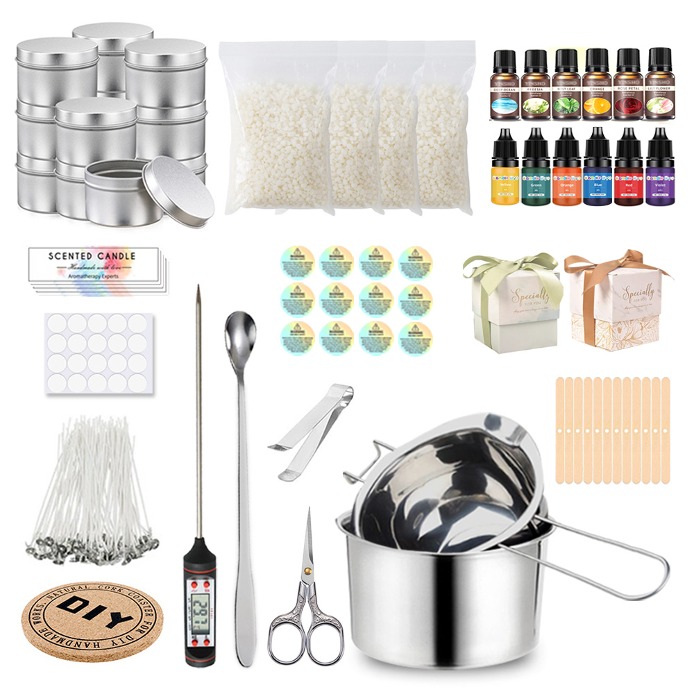 Candle Making Kit For Kids - キャンドル作成キット注ぐポット芯ステッカーキャンドル固定器クラフトツール DIY 手作りアロマセラピーワックスキャンドル作成ツールセット