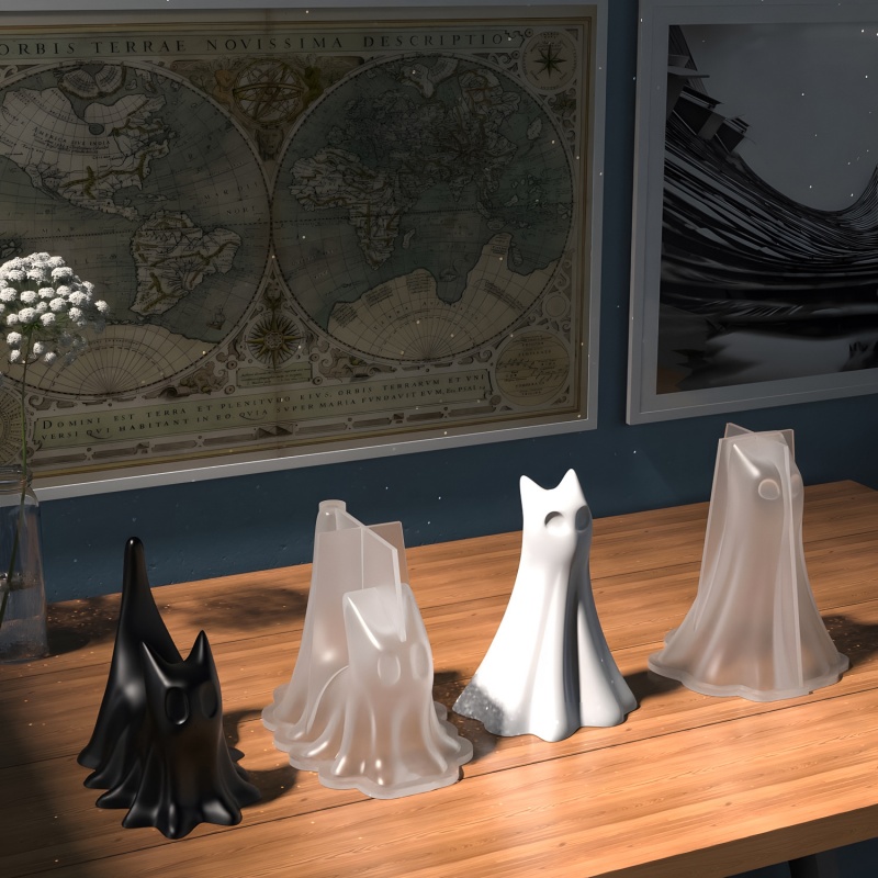 ゴースト猫ハロウィンデスクトップ飾り石膏シリコーン型 DIY - Candle Making Factory のレビューと価格