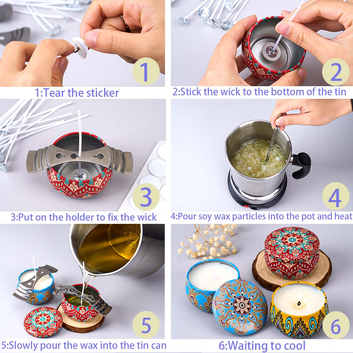 DIYアロマキャンドル作成ツールキット、ソイワックス、芯、ス - Candle Making Kit For Kids のレビューと価格